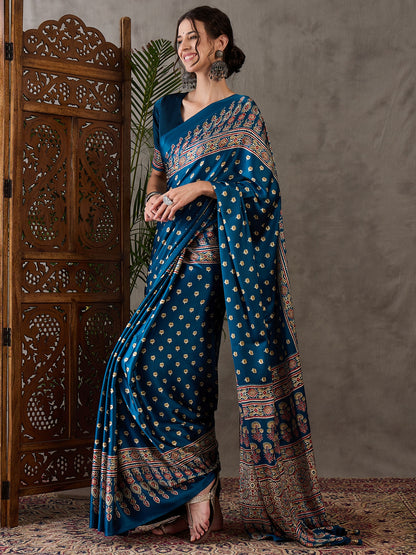 Rana Pure Semi Modal Silk Floral Printed Saree 