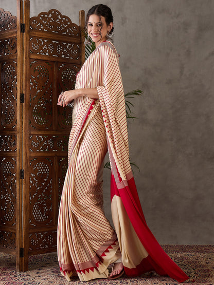 Cream Pure Semi Modal Silk Ajarkh Printed Saree 