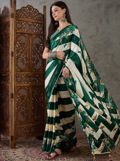 Green Pure Semi Modal Japan Silk Ajarkh Printed Saree 