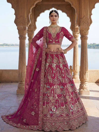 Rani Pink Pure Soft Silk Heavy Embroidery Work Bridal Lehenga 