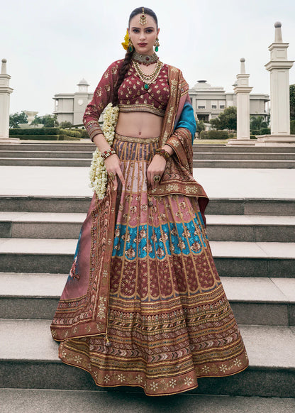 Coffee Brown &amp; Blue Royal Banarasi Silk Lehenga