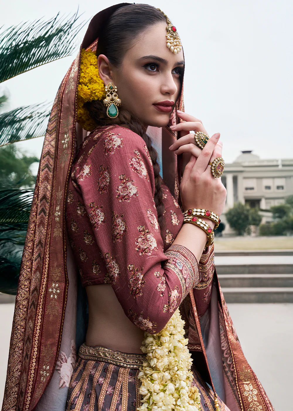 Coffee Brown &amp; Blue Royal Banarasi Silk Lehenga