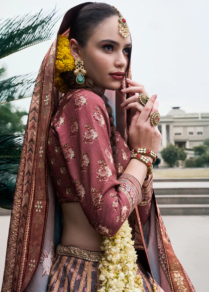 Coffee Brown &amp; Blue Royal Banarasi Silk Lehenga