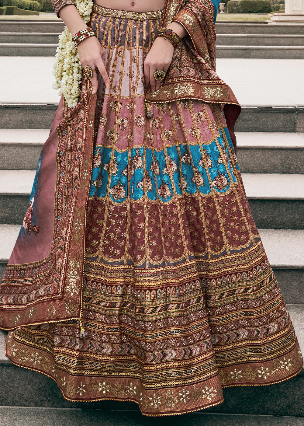 Coffee Brown &amp; Blue Royal Banarasi Silk Lehenga