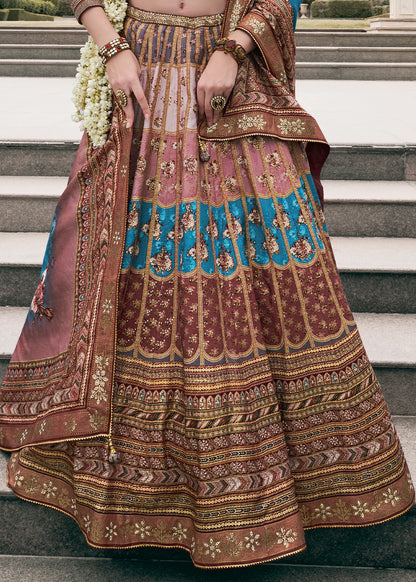 Coffee Brown &amp; Blue Royal Banarasi Silk Lehenga