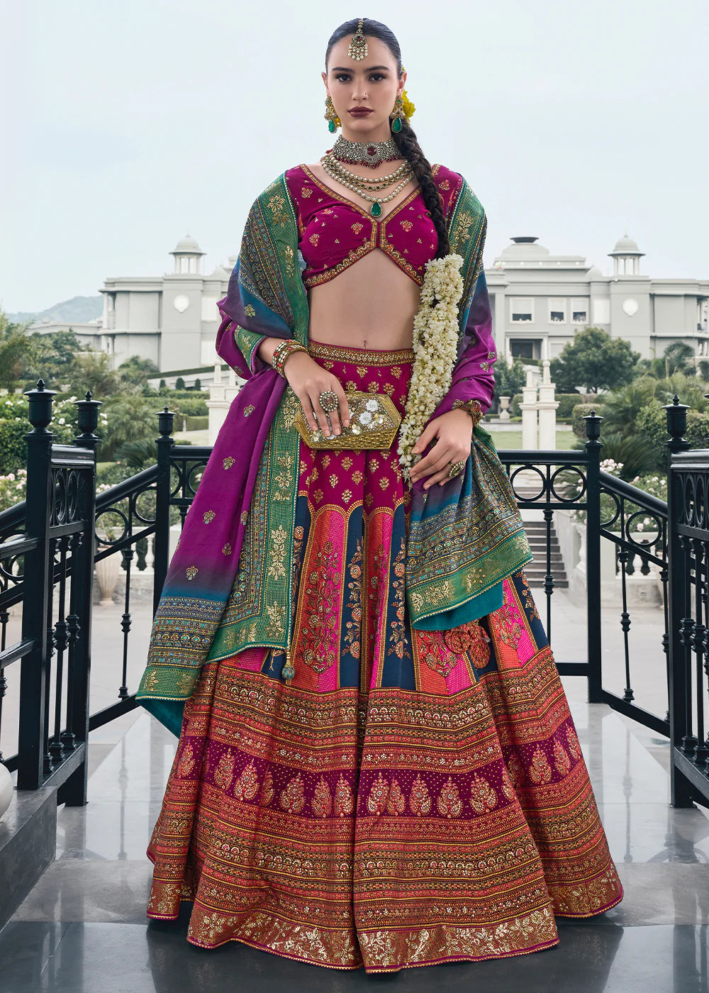Magenta Pink &amp; Gold Banarasi Silk Lehenga Choli