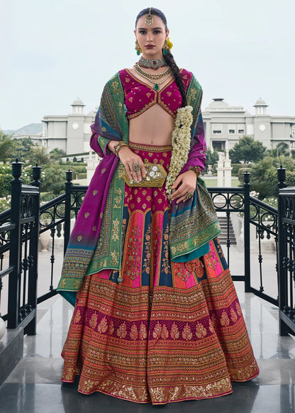 Magenta Pink &amp; Gold Banarasi Silk Lehenga Choli