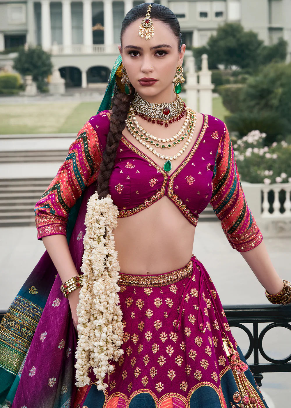 Magenta Pink &amp; Gold Banarasi Silk Lehenga Choli