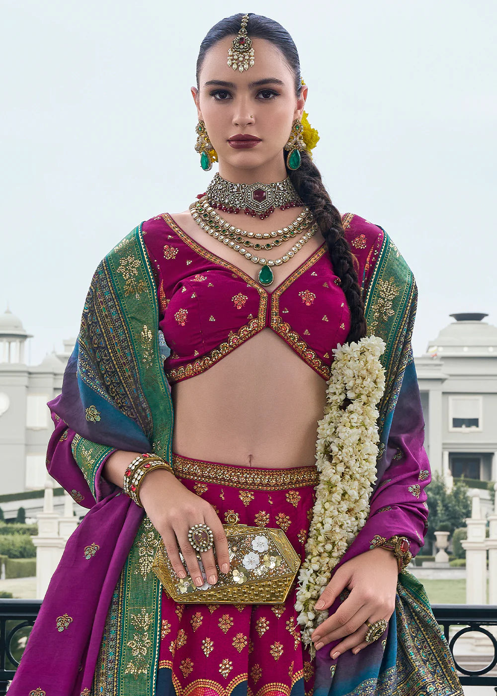 Magenta Pink &amp; Gold Banarasi Silk Lehenga Choli