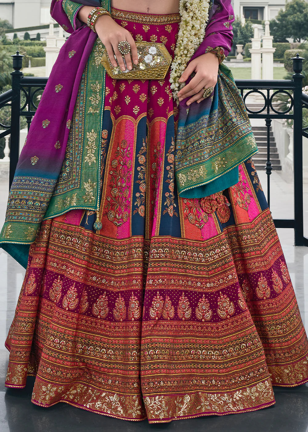 Magenta Pink &amp; Gold Banarasi Silk Lehenga Choli