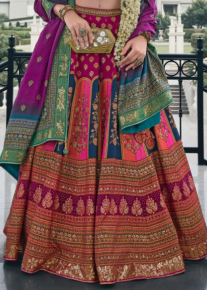 Magenta Pink &amp; Gold Banarasi Silk Lehenga Choli