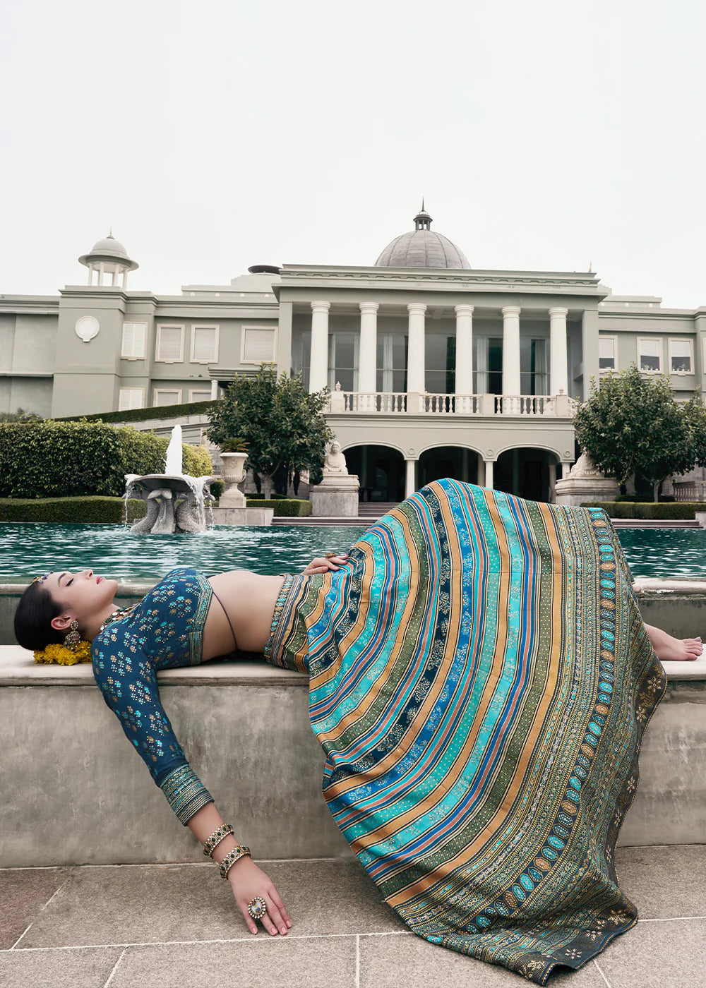 Sky Blue &amp; Silver Designer Banarasi Silk Lehenga Choli