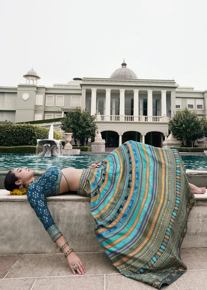 Sky Blue &amp; Silver Designer Banarasi Silk Lehenga Choli
