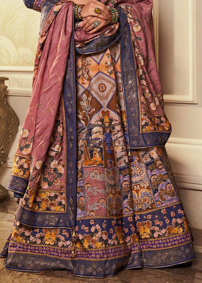 Navy Blue &amp; Dusty Rose Banarasi Silk Lehenga Choli