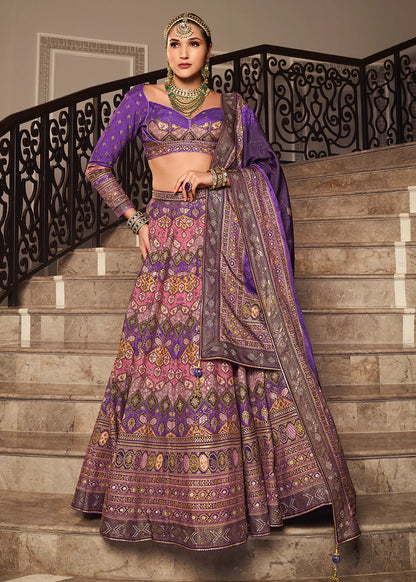 Royal Purple Banarasi Silk Lehenga Choli with Intricate Zari Work