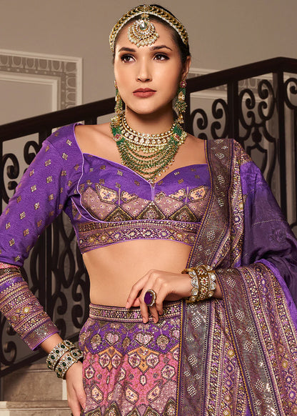 Royal Purple Banarasi Silk Lehenga Choli with Intricate Zari Work