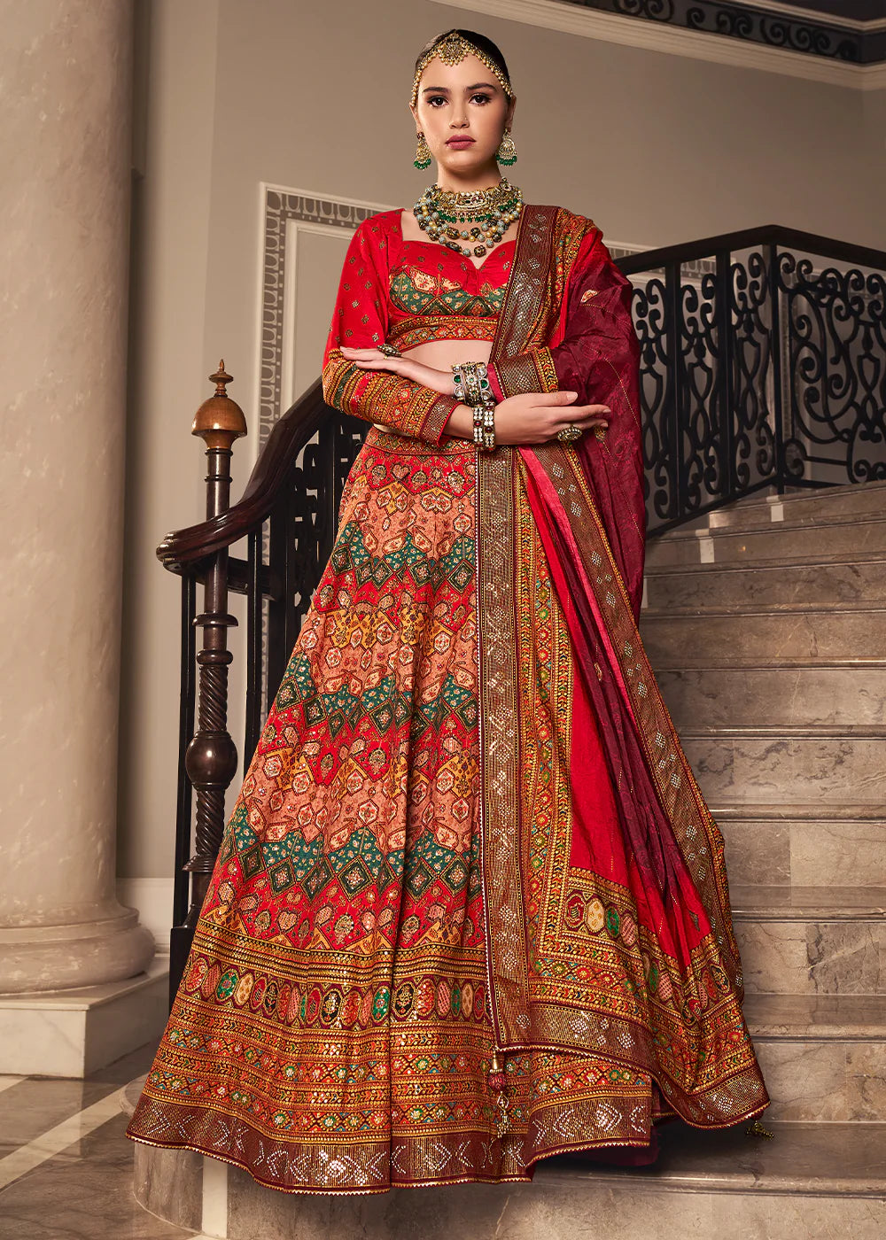 Ruby Red Banarasi Silk Lehenga Choli with Traditional Weaving