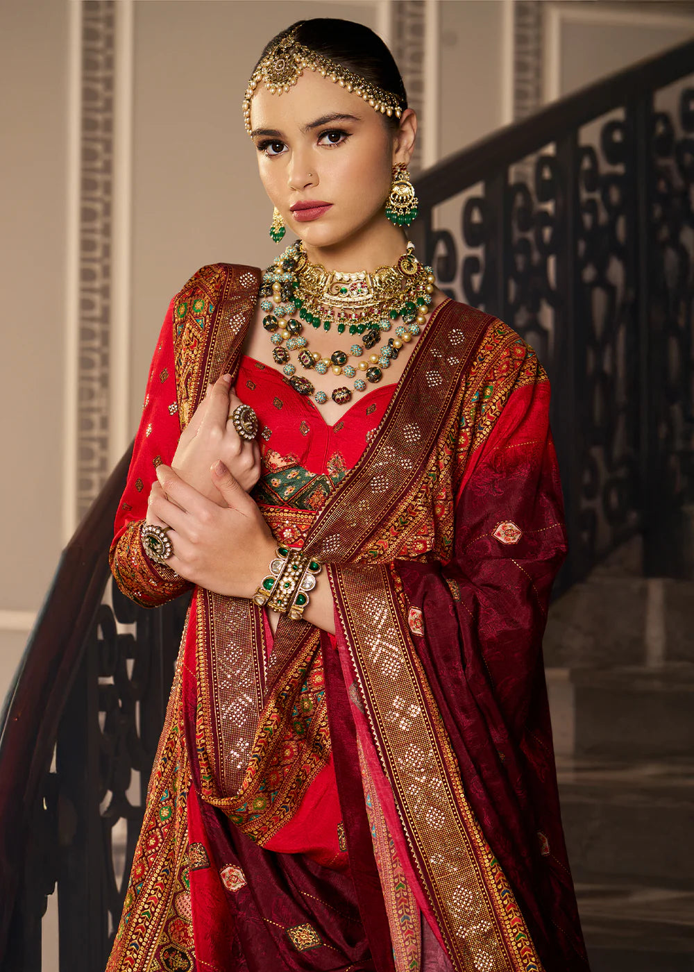Ruby Red Banarasi Silk Lehenga Choli with Traditional Weaving