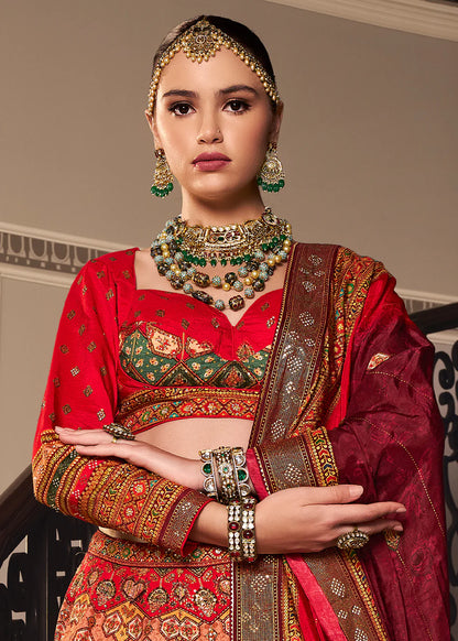 Ruby Red Banarasi Silk Lehenga Choli with Traditional Weaving
