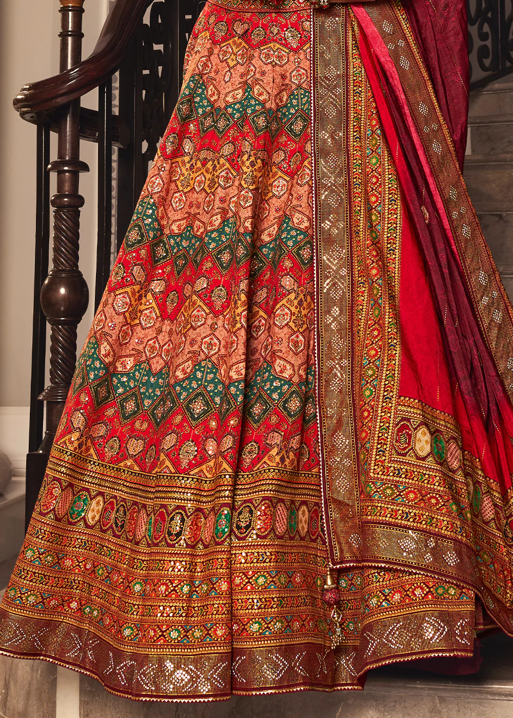 Ruby Red Banarasi Silk Lehenga Choli with Traditional Weaving