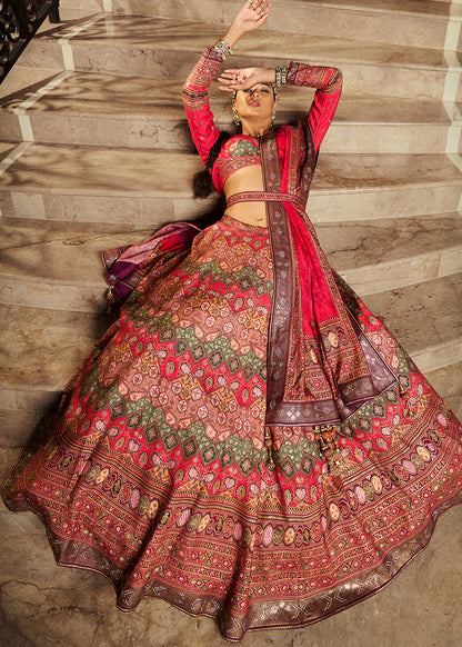 Red Banarasi Silk Lehenga Choli with Heavy Traditional Weaving