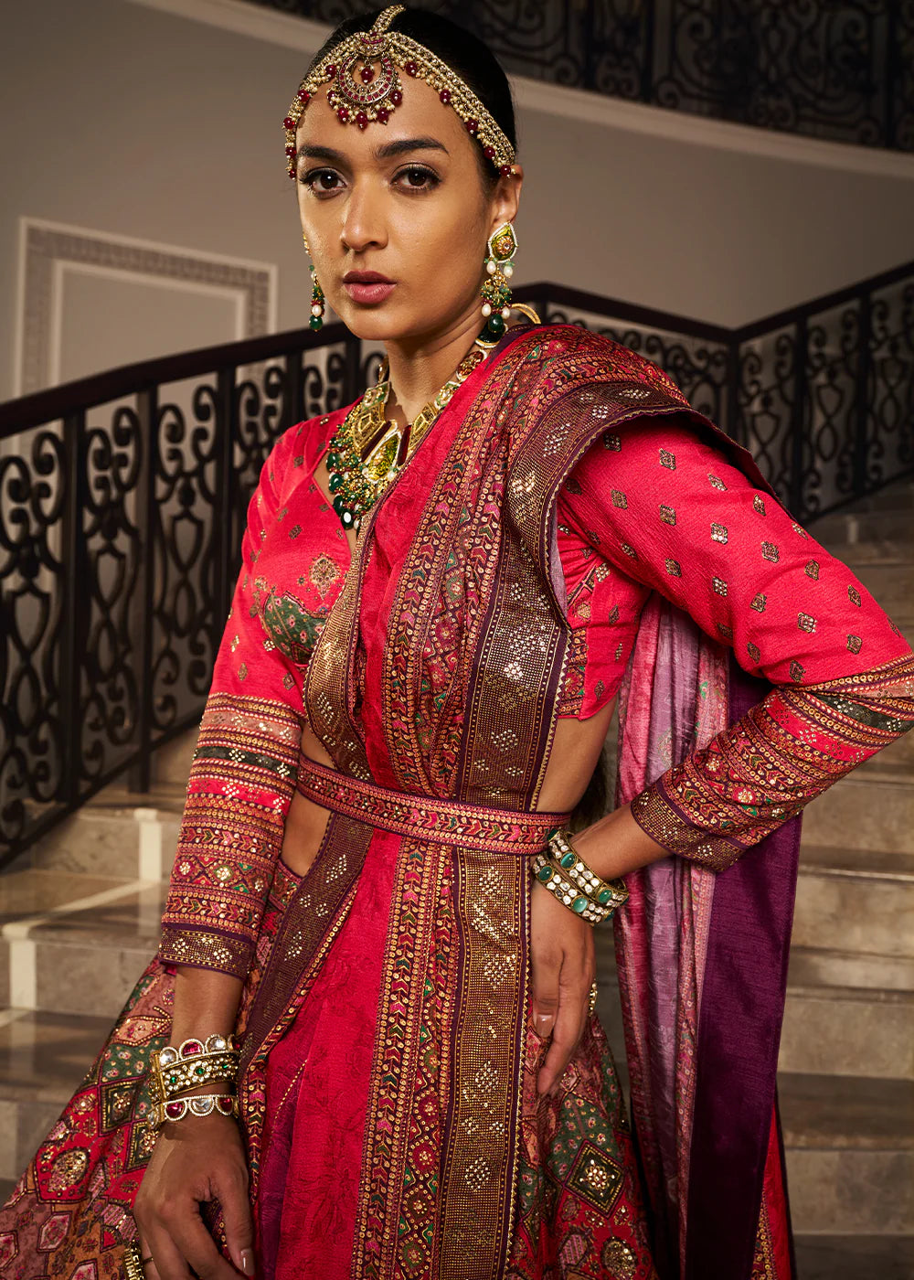Red Banarasi Silk Lehenga Choli with Heavy Traditional Weaving