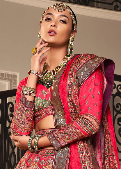 Red Banarasi Silk Lehenga Choli with Heavy Traditional Weaving