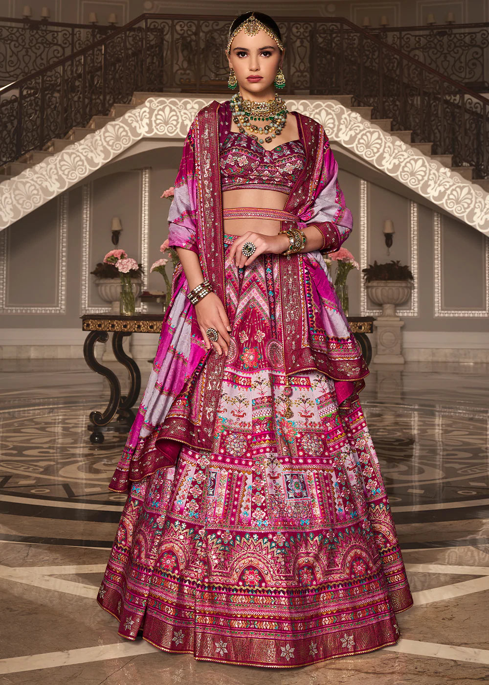 Magenta Pink Banarasi Silk Lehenga Choli with Zari Weaving