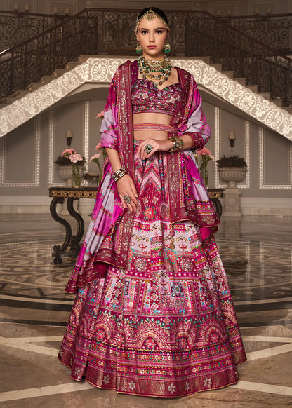Magenta Pink Banarasi Silk Lehenga Choli with Zari Weaving