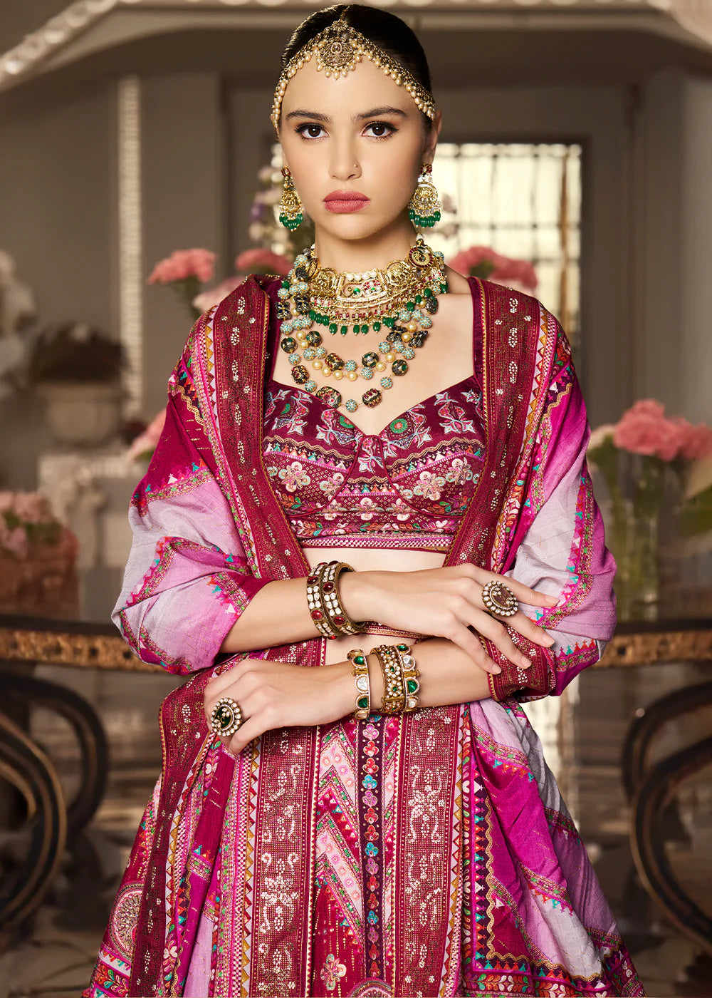 Magenta Pink Banarasi Silk Lehenga Choli with Zari Weaving