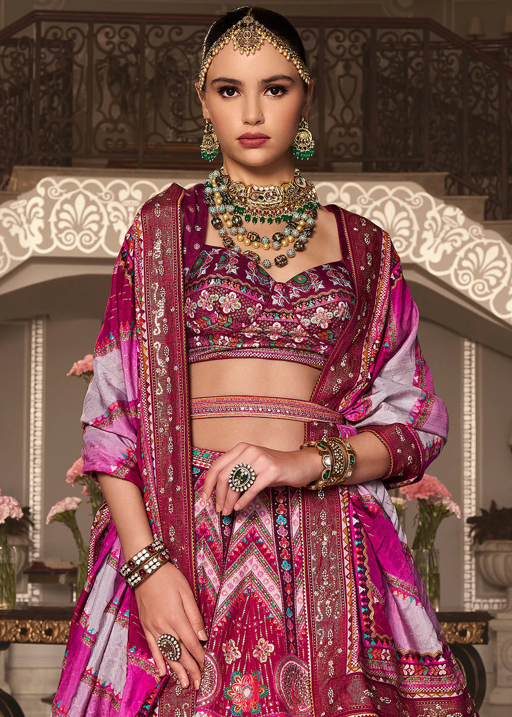 Magenta Pink Banarasi Silk Lehenga Choli with Zari Weaving