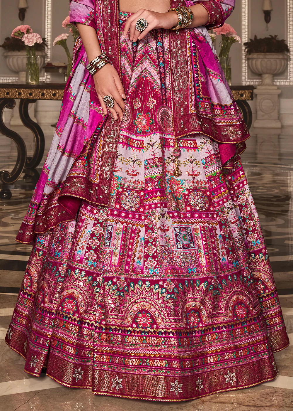 Magenta Pink Banarasi Silk Lehenga Choli with Zari Weaving