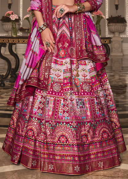 Magenta Pink Banarasi Silk Lehenga Choli with Zari Weaving