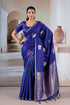 Navy Blue Pure Soft Satin Pichwai Handloom Weaving Saree 