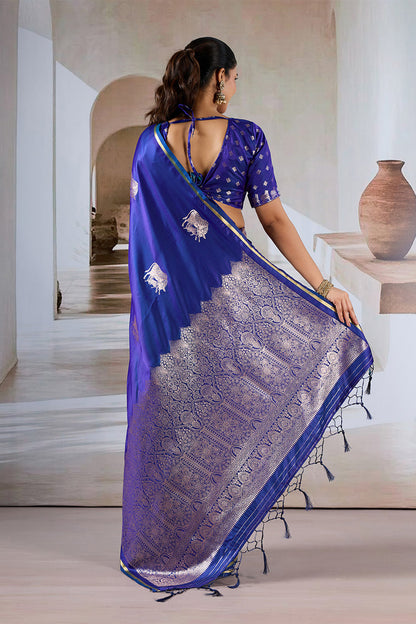 Navy Blue Pure Soft Satin Pichwai Handloom Weaving Saree 