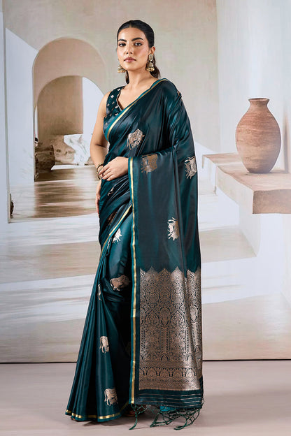 Green Pure Soft Satin Pichwai Handloom Weaving Saree 