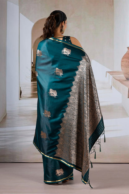 Green Pure Soft Satin Pichwai Handloom Weaving Saree 