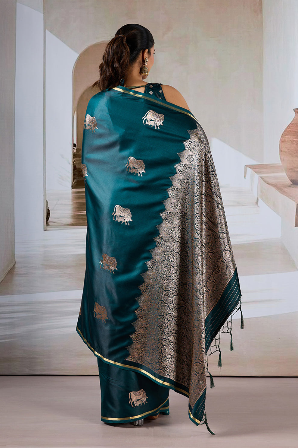 Green Pure Soft Satin Pichwai Handloom Weaving Saree ##color## Japan Satin Saree with premium fabric and embroidery