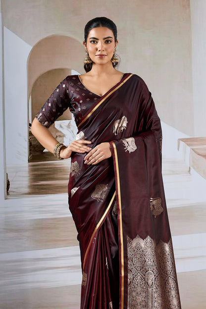 Maroon Pure Soft Satin Pichwai Handloom Weaving Saree 
