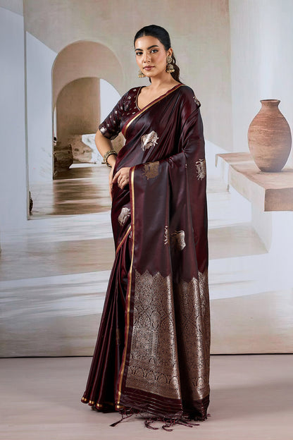 Maroon Pure Soft Satin Pichwai Handloom Weaving Saree 