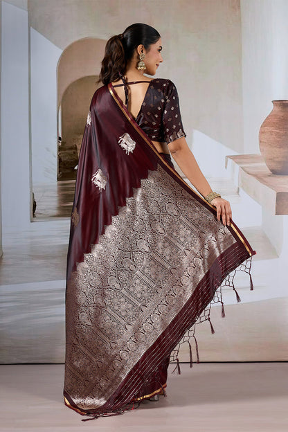 Maroon Pure Soft Satin Pichwai Handloom Weaving Saree 