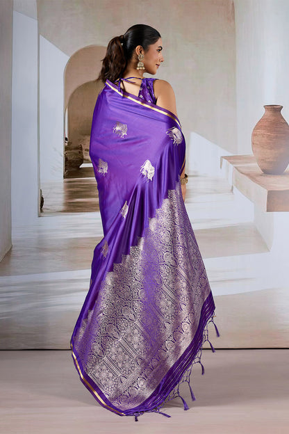 Purple Pure Soft Satin Pichwai Handloom Weaving Saree 