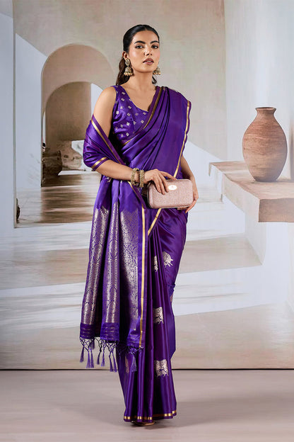 Purple Pure Soft Satin Pichwai Handloom Weaving Saree 