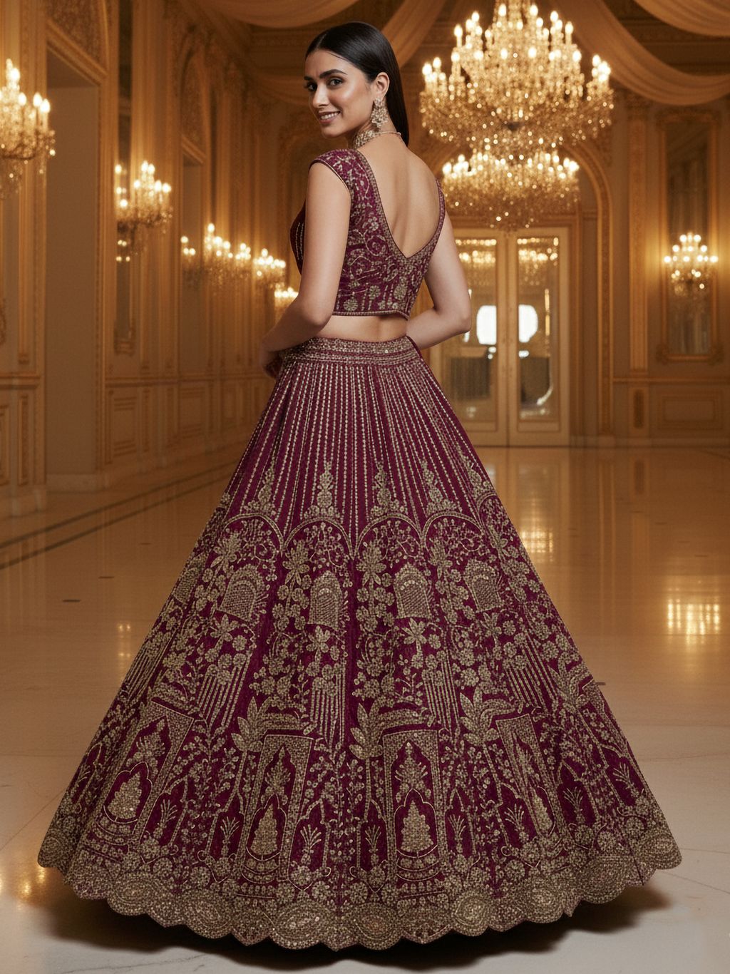 Rasperry Pure Soft Net Heavy Embroidery Work Bridal Lehenga