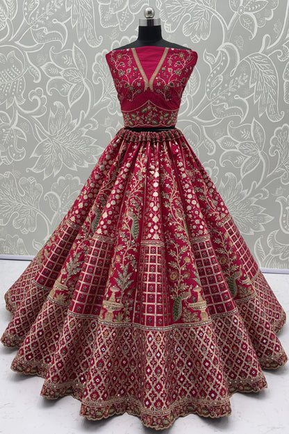 Rani Pure Soft Gadhwal Silk Heavy Embroidery Work Bridal Lehenga Choli