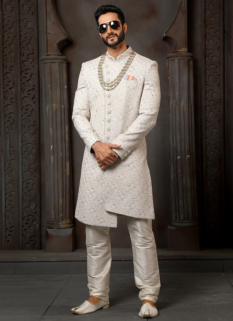 Sky Blue and Cream Colour Wedding Wear Sherwani Suit D.No.1738 Anant Tex Exports Private Limited