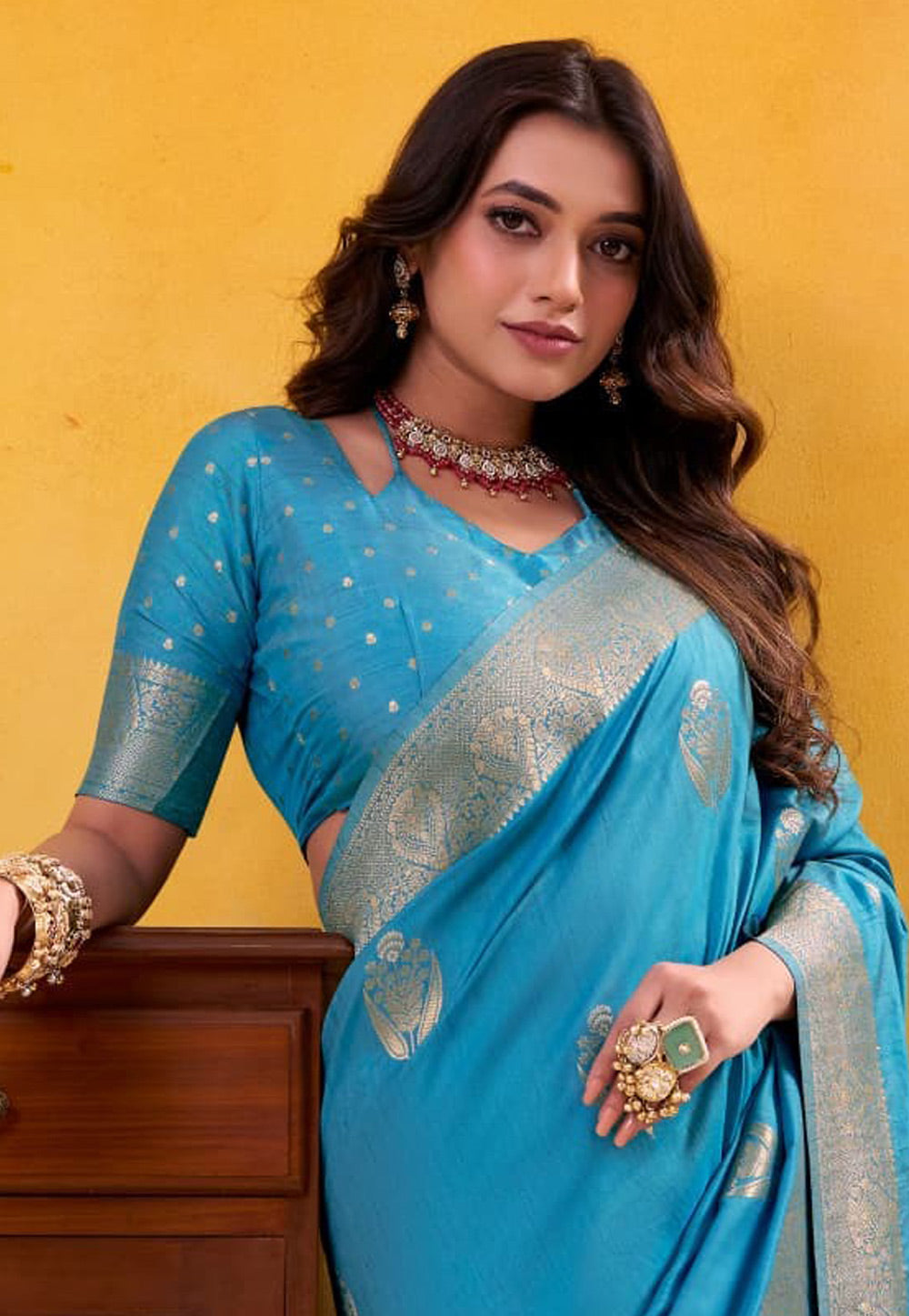 Sky Blue Pure Soft Dhatu Silk Handloom Tussar Silk Saree 
