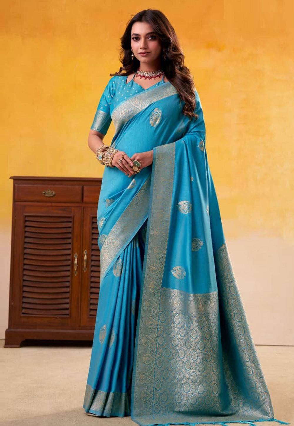 Sky Blue Pure Soft Dhatu Silk Handloom Tussar Silk Saree 