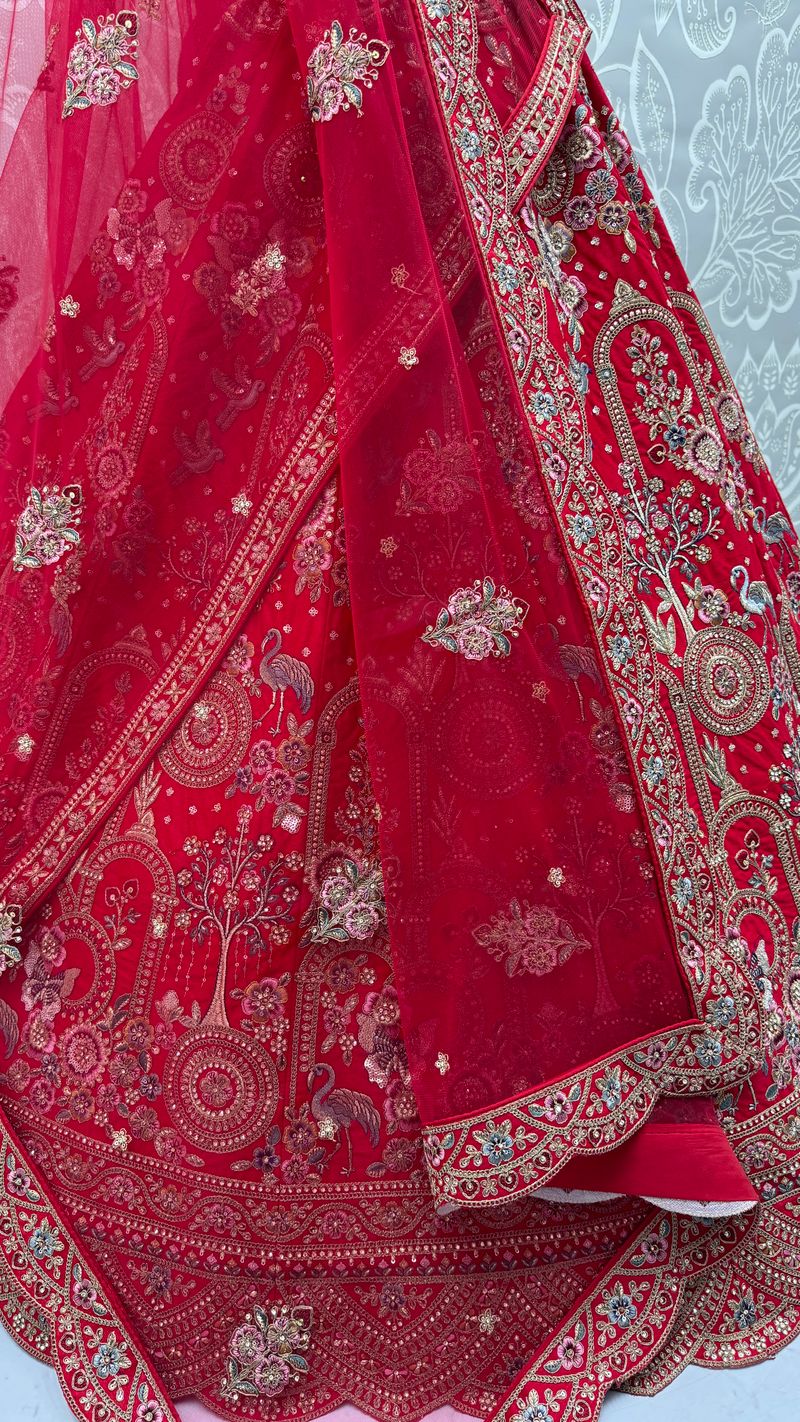 Red Pure Soft Silk Heavy Embroidery Work Bridal Lehenga 