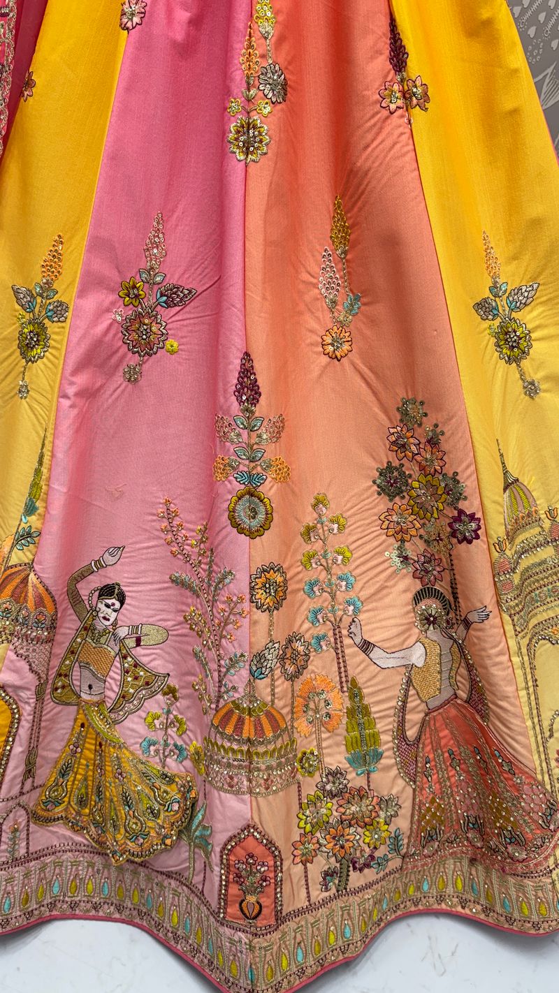 Multi Pink Pure Soft Silk Premium Bridal Lehenga Choli